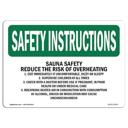 Signmission OSHA INSTRUCTIONS Sign, Sauna Reduce Risk Of Overheating, 14in X 10in Alum, 10" W, 14" L, Landscape OS-SI-A-1014-L-11450